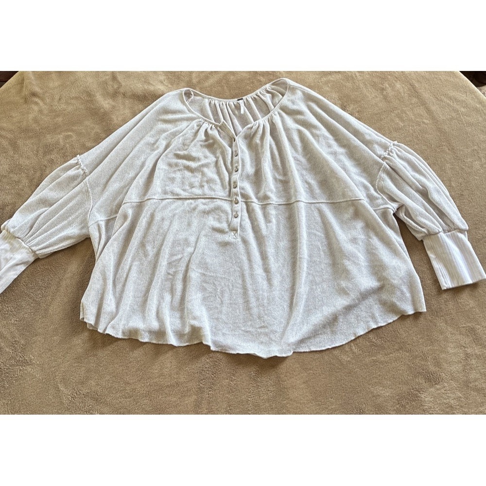Free People Women's Top Large Marla Henley Top Oversized Boho Cozy Flowy Peasant